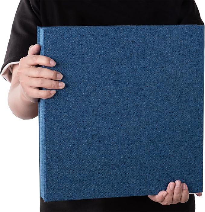 Super Large Photo Album Self Adhesive Scrapbook Album for 4×6 5×7 8×10 10×12 or Bigger Pictures DIY Magnetic Linen Cover Album 80Sheets/160Pages DIY Photo Album(Blue)