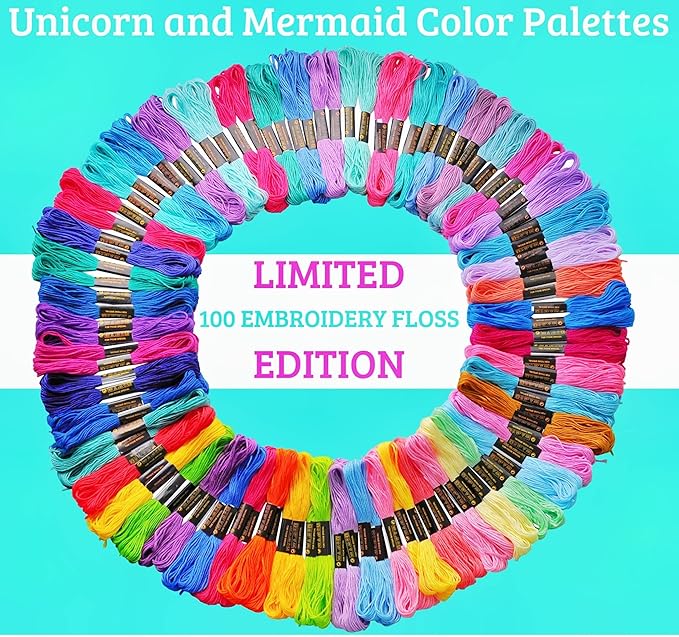 athena’s elements embroidery floss | rainbow thread for embroidery, cross stitch thread, customized independent packaging（100 colors）(unicorn color palettes)