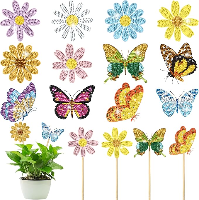 Vcekract Butterfly Diamond Art Kits, 12PCS Diamond Painting Kits for Garden Decor, Butterfly Art Craft Supplies, Diamond Painting Kits for Adults