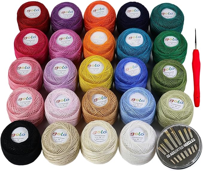 golo 24 Balls Crochet Thread Size 10 Yarn for Hand Knitting Crochet Yarn 10-24-1