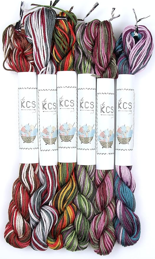KCS Big skeins of 25 Meters Size 25 Color Variegated Cross Stitch Stranded Threads,6 skeins,09
