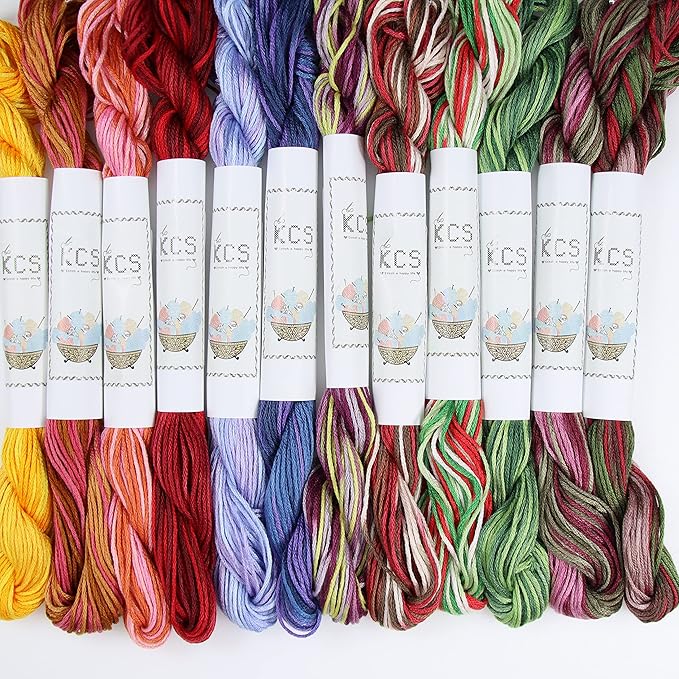 KCS Big skeins of 25 Meters Size 25 Color Variegated Cross Stitch Stranded Threads,12 skeins,15