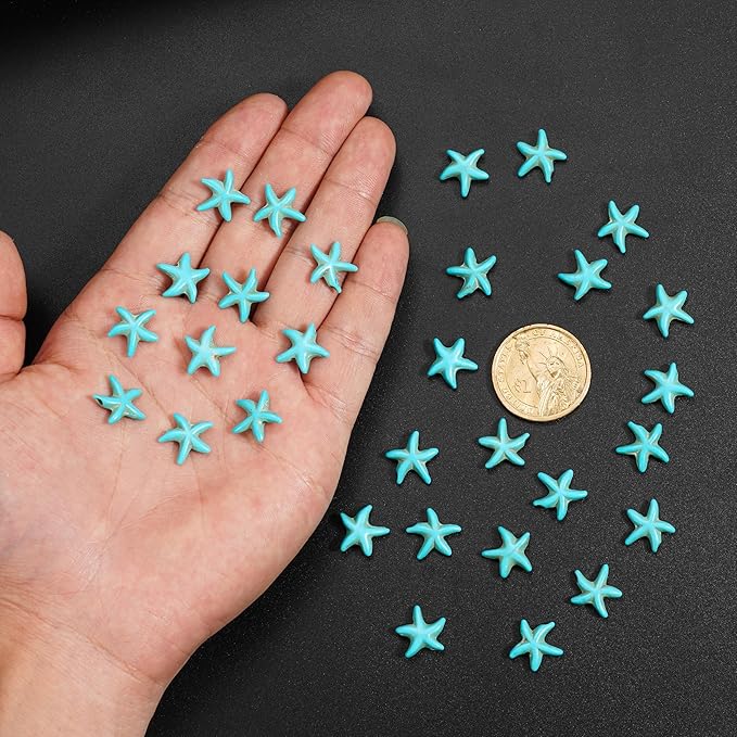 70pcs Cute Starfish Beads and Charms Set Turquoise Spacer Beads, for Charm DIY Jewelry Making Kit (Blue（Starfish）)