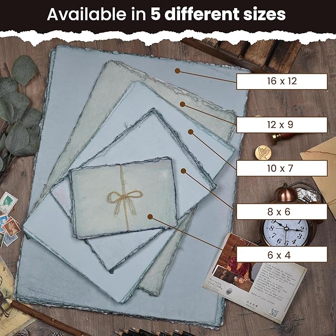 LEATHER VILLAGE Watercolor Paper - 6 X 4 inches, 50 Sheets - Mixed Media Watercolor Paper - 150 GSM Thick Deckle Edge Virgin Cotton Handmade Paper - Grey Toned