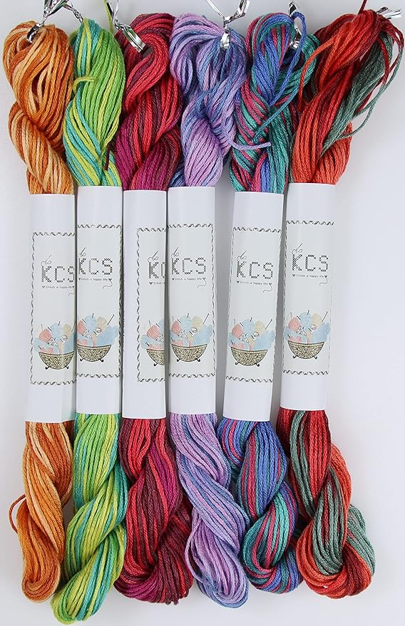 KCS Big skeins of 25 Meters Size 25 Color Variegated Cross Stitch Stranded Threads,6 skeins,17