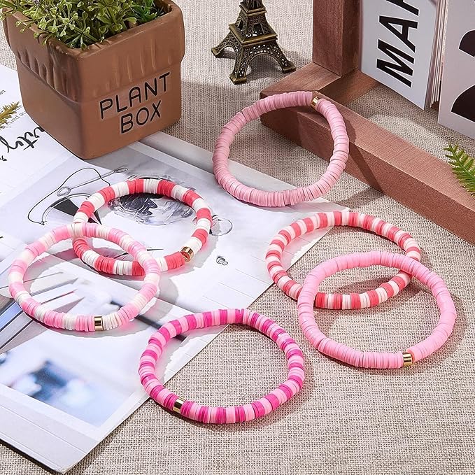 3500pcs Pink Clay Beads for Bracelets Making Kit, 6mm Heishi Polymer Flat Round Disc Clay Beads for Jewelry Making Pink