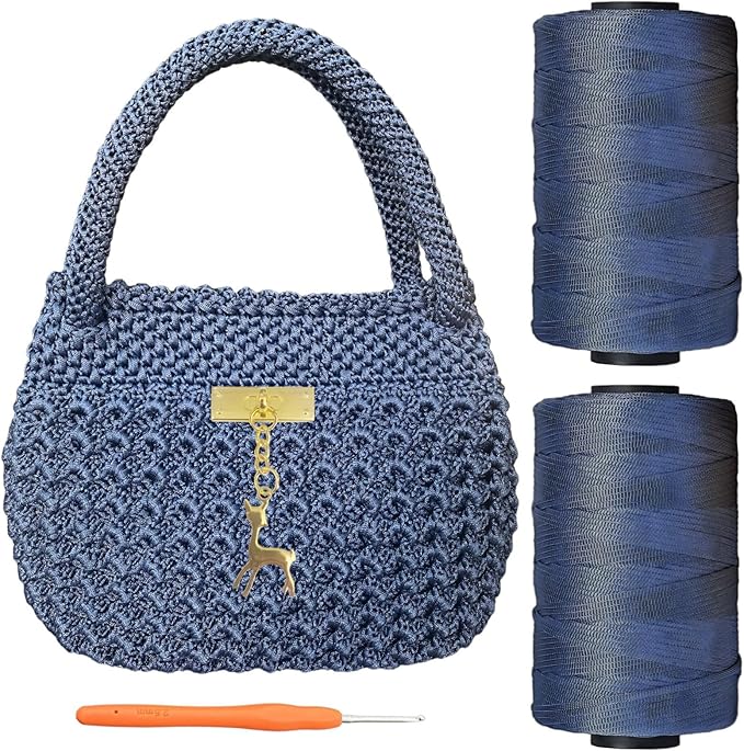 SHENJILL Phoenix Tail Bag Crochet Kit for Beginners Hand Bag Crochet Kit with Step-by-Step Videos and Written Instruction Crocheting Kits for Adults Easy Starter Yarn for Crocheting (Jeans Blue)