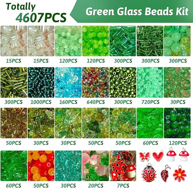 YLINKZORMA Green Glass Beads Plant Kit, Flower, Leaf, Crystal, Forever Plant Beads for Jewelry Making, Beaded Plant Crafting & DIY Handicrafts, Gift for Plants Enthusiasts