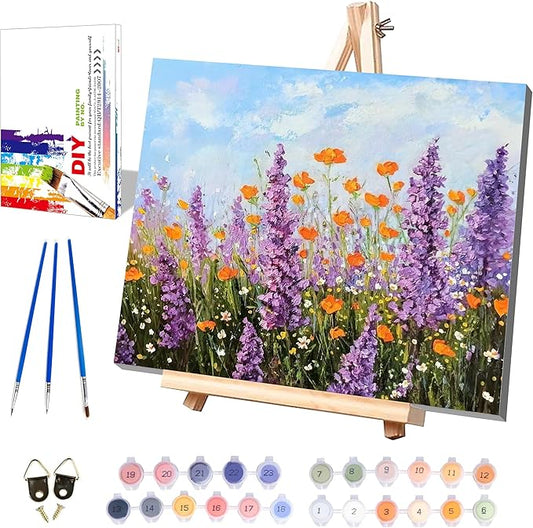 Flower Paint by Numbers for Adults with Framed Canvas-with Wooden Easel,Paint by Number on Canvas Flowers,DIY Acrylic Oil Painting Kits with Brushes Nice Gift Box for Home Wall Decor(12x16inch)