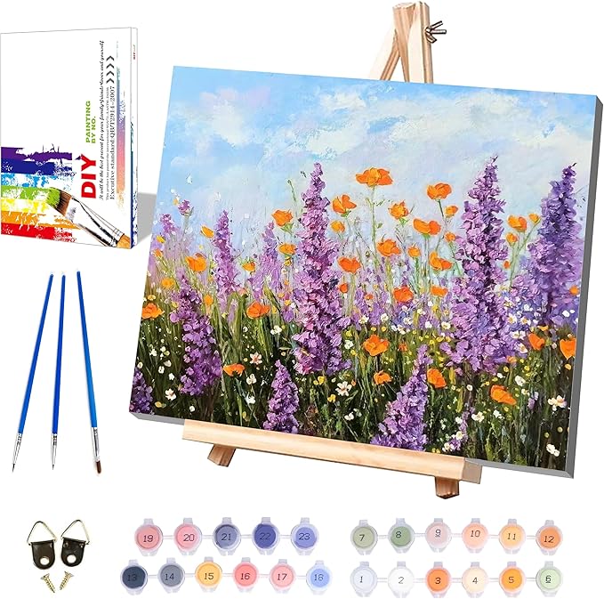 xackcme Flower Paint by Numbers for Adults with Framed Canvas, Wooden Easel, Acrylic Oil Painting Kits, Perfect for Home Wall Decor (16x20 inch)