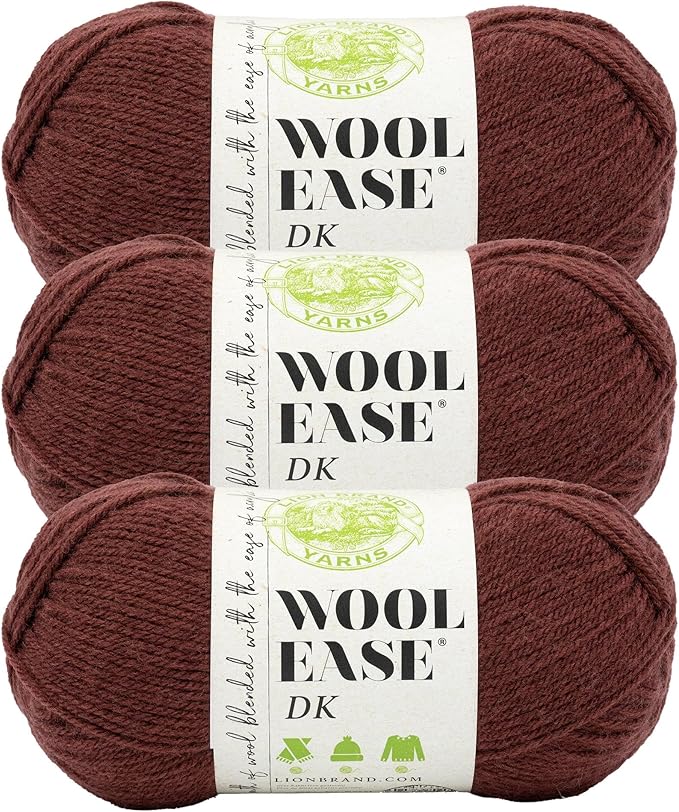 Lion Brand Wool-Ease DK Yarn, Yarn for Knitting, Crocheting, and Crafts, Cinnamon Stick, 3 Pack