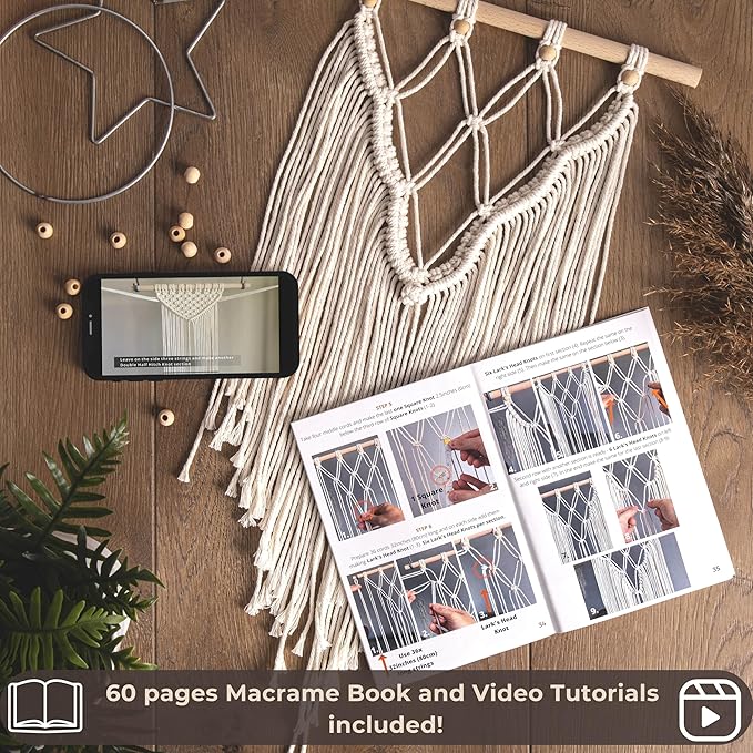 MIGO Creates Macrame Kits for Adults Beginners with 112 Macrame Supplies and 7 Projects Book: DIY Macrame Kit Includes 165 Yards Macrame Cord with Craft Supplies & Materials to Start Macrame!