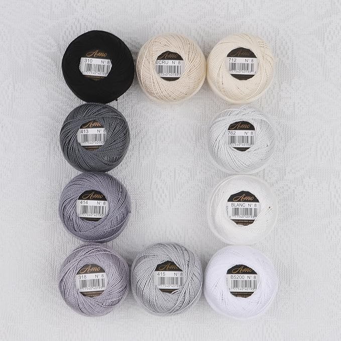 Size 8 Double Mercerized Egyptian Long Staple Cotton Pearl Thread Ball 5 Grams Rainbow Color Embroidery Thread 10 Colors per Box for Crochet Hardanger Cross Stitch Hand Embroidery (Set G)