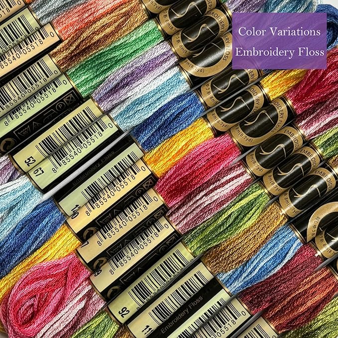Magical Color Variations Floss Pack Six Strand Embroidery Variegated Cross Stitch Threads, Multi Color Set A, Pack of 18 Skeins