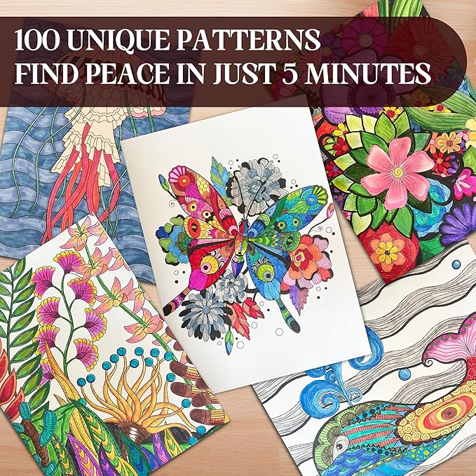 BIROYAL XXL Adult Coloring Book for Women 11.2”x8.3” - 100 Patterns Coloring Books for Adults Relaxation - Mindfulness & Personal Growth Prompts - Anxiety, Stress Relief & Relaxation Gifts for Women