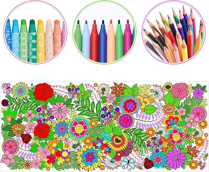 dvbonike jumbo mandala coloring poster giant flower diy drawing paper art blank banner 55.1 x 23.6 inch color-in table cover wall decoration school group activities for kids arts craft party suppiles
