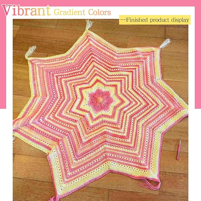 Katech Ombré Yarn for Crocheting-Gradient Cake Yarn-4x100g 60% Cotton 30% Acrylic 11% Wool-Multicolor Soft Rainbow Cotton Crochet Yarn for Scarves, Shawls, Blankets and Garments(Q)