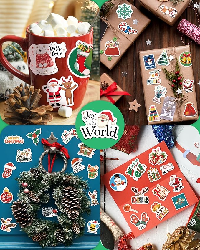 300 pcs christmas stickers for kids, christmas party favors stocking stuffers vinyl water bottles stickers crafts gifts for classroom students holiday sticker for kids teens adults