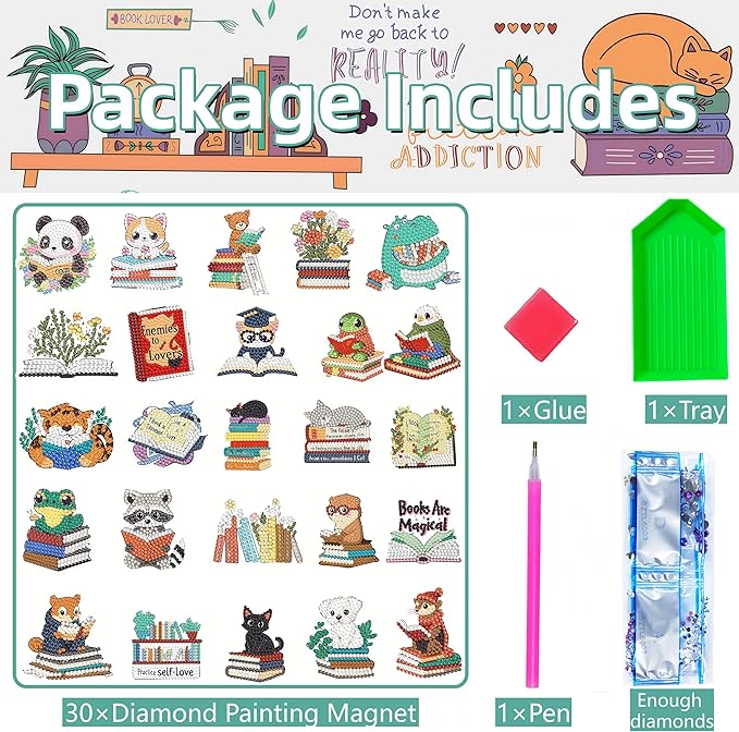 30 Pcs Animal Diamond Painting Magnets Kits Book Diamond Art Fridge Magnet Refrigerator Sticker Diamond Painting kit for Beginners Adults DIY Art Craft Gifts Home Decors