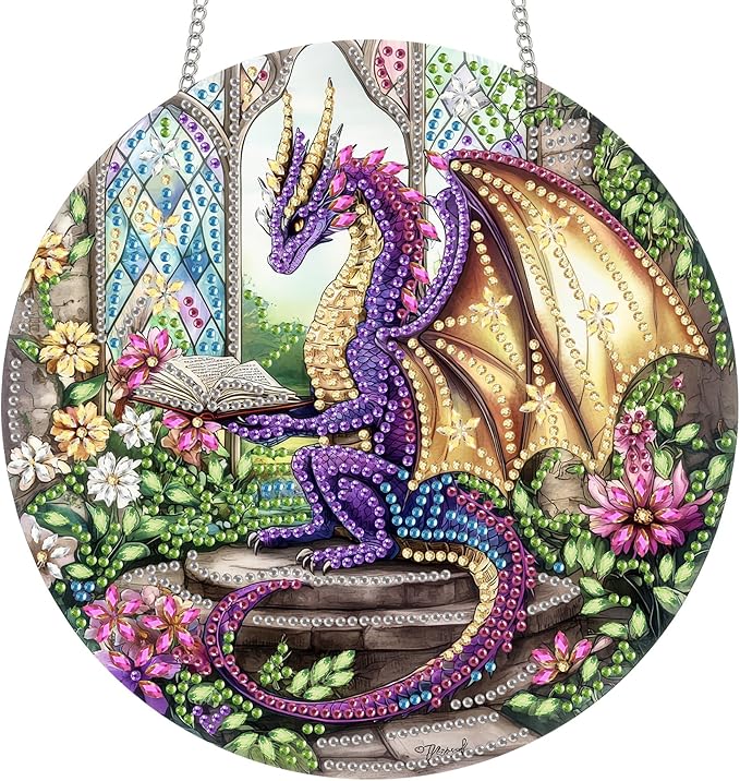 Reofrey Hanging Diamond Art Kits for Adults - 8x8 Inch Dinosaur Acrylic Board Double Sided Pattern Diamond Art Suncatcher Pendant, DIY Crystal Art for Home Wall or Window Decoration Handmade Gift