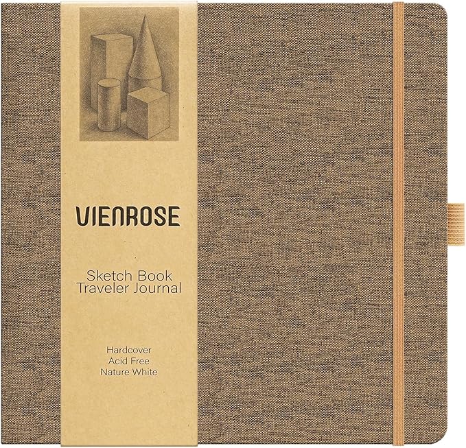 Vienrose 8.3"x8.3" Sketch Books, Linen Cover Hardbound Sketching Book with Acid-Free Paper, Drawing Pad for Kids, Beginners & Professionals, Art Supplies for Adults & Students(Brown, 60 Sheets)