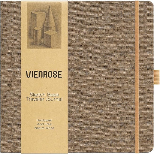 Vienrose 8.3"x8.3" Sketch Books, Linen Cover Hardbound Sketching Book with Acid-Free Paper, Drawing Pad for Kids, Beginners & Professionals, Art Supplies for Adults & Students(Brown, 60 Sheets)