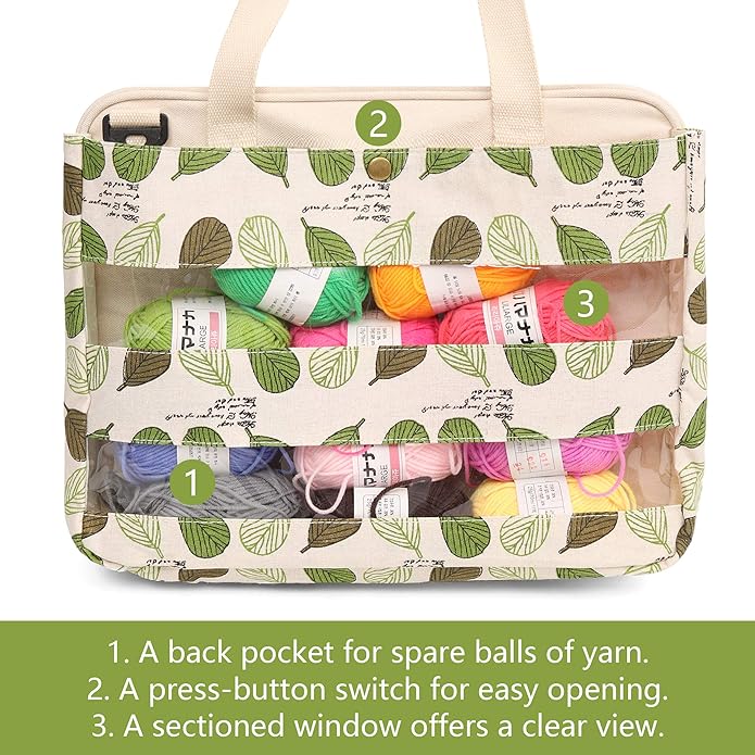LAVIEVERT Knitting Tote Bag Yarn Storage Bag for Carrying Projects, Knitting Needles, Crochet Hooks and Other Accessories