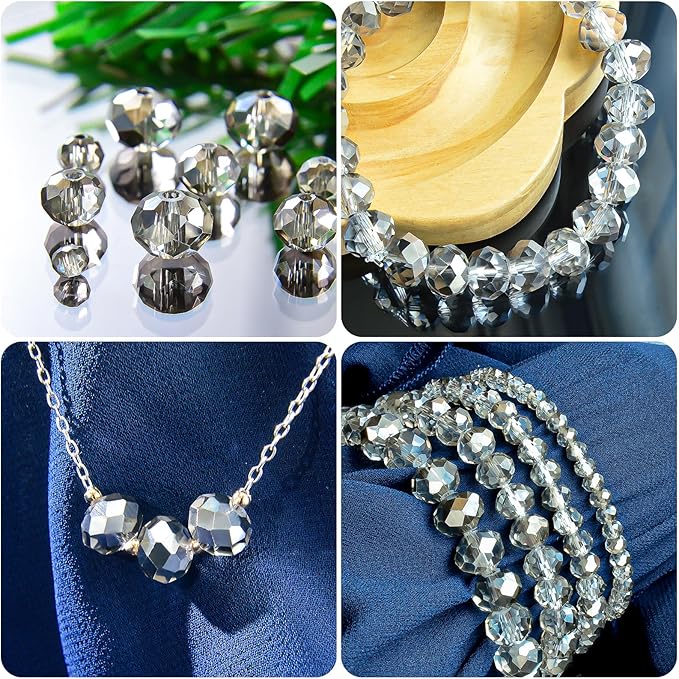 laopottbeads 460pcs 8mm crystal glass beads for jewelry making beads for bracelets necklace pendants making supplies(gray)