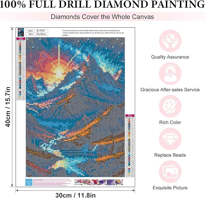 Yezavesu Mountain Diamond Art Kits for Adults, Landscape Diamond Painting Kit for Beginners, 5D DIY Round Full Drill Painting with Gem Art Craft Kits for Home Wall Decor 12x16 Inch