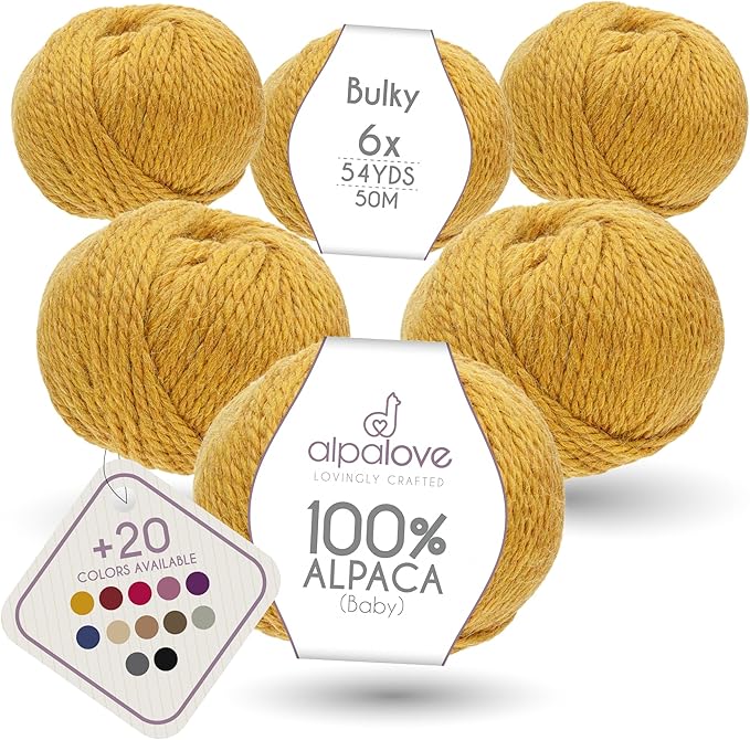Bulky Set (6 x 1.75 oz) Super Soft Baby Alpaca Knitting Yarn Melange Yellow 328 Yards