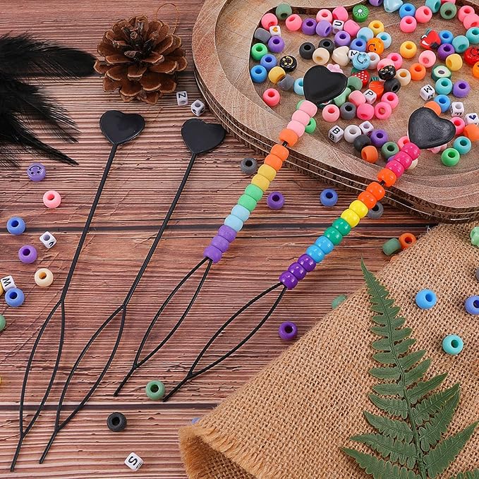 18 Color 9 mm Hair Beads for Hair Braids, Rainbow Pony Beads Kit for Jewelry Making Kandi Beads for Bracelets Making with Hair Beader and Rubber Band for Gift