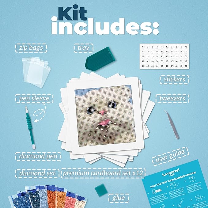 LuwoArte 12 Pack Diamond Painting Kits for Adults –Featuring Funny Meme Cats Designs 2.0 –Full Drill DIY Paint Gem Art for Adults–Brilliant 5D Diamond Painting Kit–Relaxing Craft for Home Wall Décor