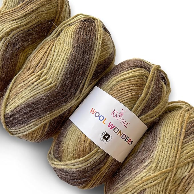 Wool Wonders Yarn for Crocheting, 4-Pack (640Yds / 400G), Free Patterns - Wool Yarn for Knitting - Aran/Heavy #4 Medium Worsted Weight - Chocolate Almond