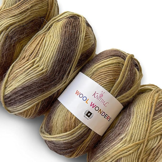 Wool Wonders Yarn for Crocheting, 4-Pack (640Yds / 400G), Free Patterns - Wool Yarn for Knitting - Aran/Heavy #4 Medium Worsted Weight - Chocolate Almond