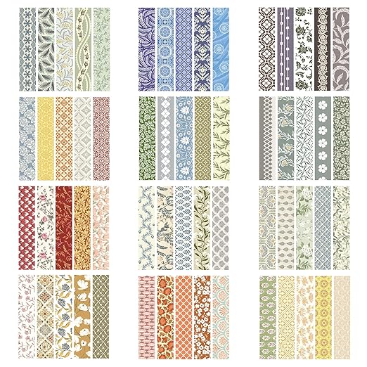 YUBX Basic Patterns Washi Tape Set 60 Rolls Geometric Elegance Decorative Skinny Masking Tapes for Arts, DIY Crafts, Journals, Planners, Scrapbook, Wrapping (Bygone Days)