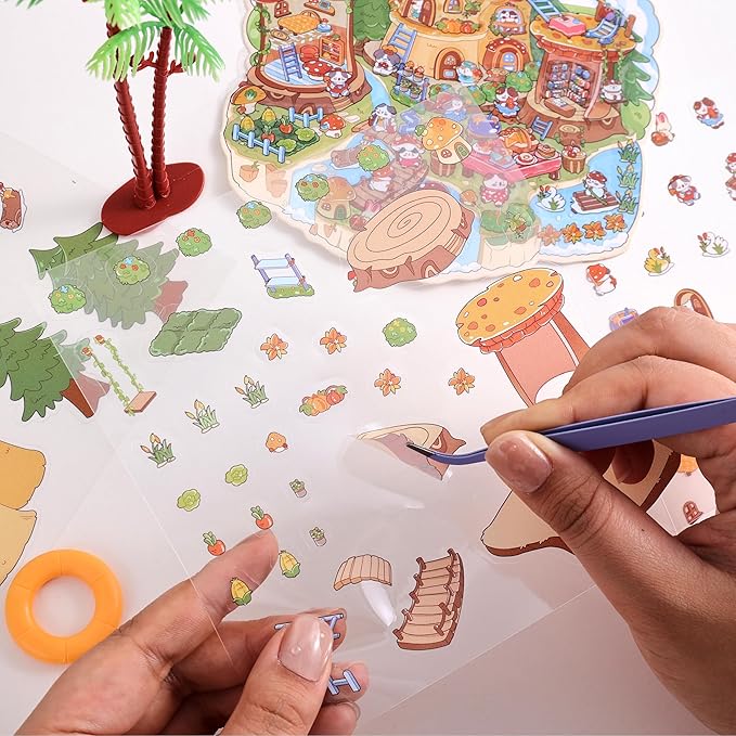4 Sets DIY 3D House Scene Stickers, Forest Mushroom House, Deep Sea Park，Pardise Garden，Island Park Make Your Own Cute Fun Stacking Miniature Cartoon for Adult Kids Relief Stress Pass The Time