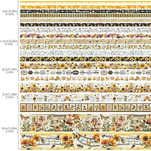 Washi Tape Set 20 Rolls - Vintage Bee Floral Butterfly Botanical Washi Tape Kit, Cute Retro Decorative Tapes for Scrapbooking Supplies,Junk Journal, Bullet Journaling, DIY Art Crafts, Gift Wrapping