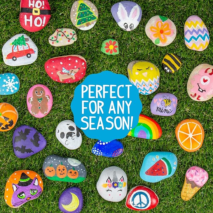 Made By Me Rock Art Kit, Rock Painting Arts and Crafts Kit, Includes 3 Pounds of Rocks and 12 Paints, Great Summer Activity or Birthday Party Fun, Perfect Outside Craft Idea for Kids Ages 6, 7, 8, 9