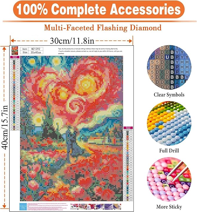 igoodom Starry Night Diamond Art Kits for Adults, Valentine's Day Diamond Painting Kit, Full Drill Round Diamond Art Kits, DIY Gem Art for Home Wall Decor Gift 12x16inch