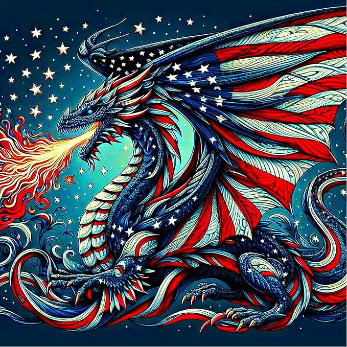 igoodom Independence Day Diamond Art Kits for Adults, July 4th Diamond Painting Kit, Full Drill Round Dragon Diamond Art Kits, DIY Gem Art and Crafts for Home Wall Decor Gift 14x14inch