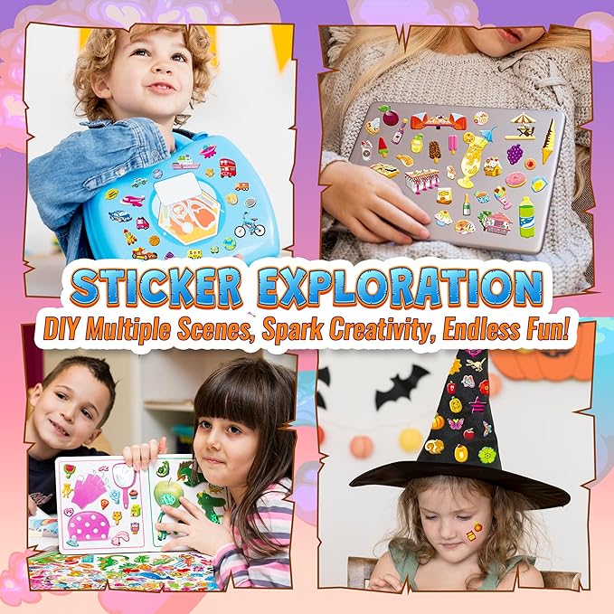 3200+ stickers for kids, 3d puffy sticker, 64 different sheets, cute animals stickers for boys girls teachers, classroom reward, craft scrapbooking, party gift