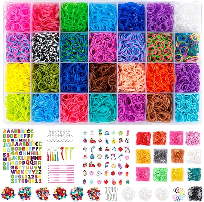 INSCRAFT 21900+ Loom Bands Refill Kit with Organizer, 20000+ Rubber Bands in 41 Colors, 1000 Clips,280 Beads, 5 Tassels, 5 Crochet Hooks and More, Bracelet Making Set for Girls Boys Christmas Gift