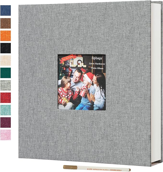 Spbapr Large Photo Album Self Adhesive 60 Pages Linen cover DIY Magnetic Scrapbook album with A Metal Pen Hold 4x6 5x7 6x8 8x10 10x12 Pictures Grey