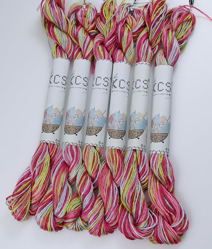 KCS Big skeins of 25 Meters Size 25 Color Variegated Cross Stitch Stranded Threads,6 skeins,4502