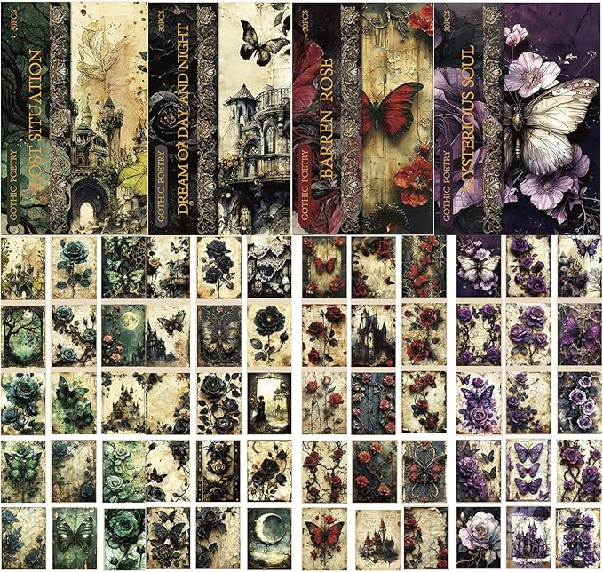 120 Sheets Gothic Scrapbooking Paper for Scrapbook Kit, Vintage Ephemera for Junk Journals, Magic Decoupage Paper for Journaling Supplies , Dark Academia Wall Decor Room for Home Decorations