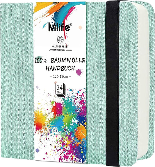 Mlife Square Watercolor Sketchbook,100% Cotton,300gsm/140lb,Acid-Free,Watercolor Journal for Artists Adults Students,4.7 * 4.7 Inches(Turquoise)