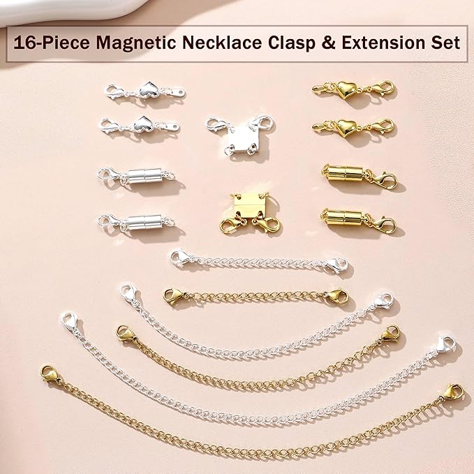 KRFY Extra Strong Magnetic Necklace Clasps and Closures, Necklaces Separator for Layering Stacks, Necklace Chain Extenders for Women, Magnet Detangler Clasp Jewelry Bracelet 16Pcs Mixed Color
