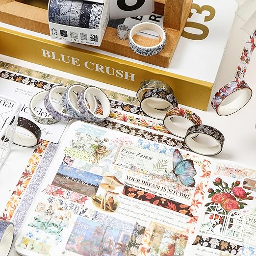 yubx flowers washi tape set 60 rolls leaves patterns decorative skinny snow masking tapes for arts, diy crafts, journals, planners, scrapbook, wrapping (winter)
