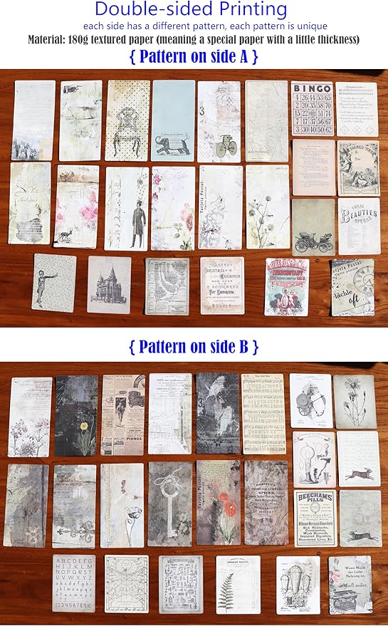 Decoupage Paper for Junk Journal TN Traveler's Notebook by CATaireen Double-Sided Vintage Scrapbook Supplies Linen Paper Bookmark Tag Art Bullet Ephemera Cards Kit 24 Sheets