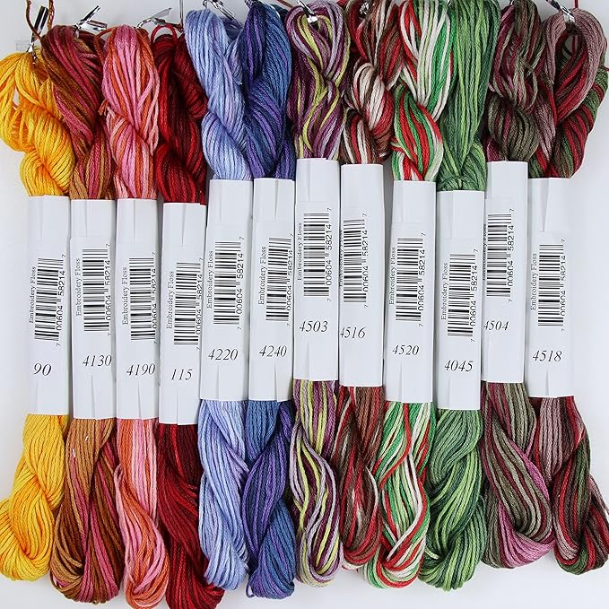 KCS Big skeins of 25 Meters Size 25 Color Variegated Cross Stitch Stranded Threads,12 skeins,15